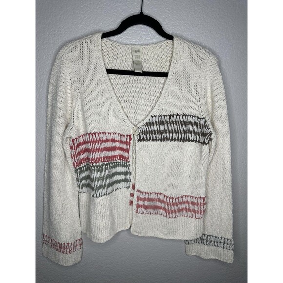 J. Jill Sweater Womens Medium Ivory Silk Blend Cardigan Single Button Striped - Picture 1 of 5